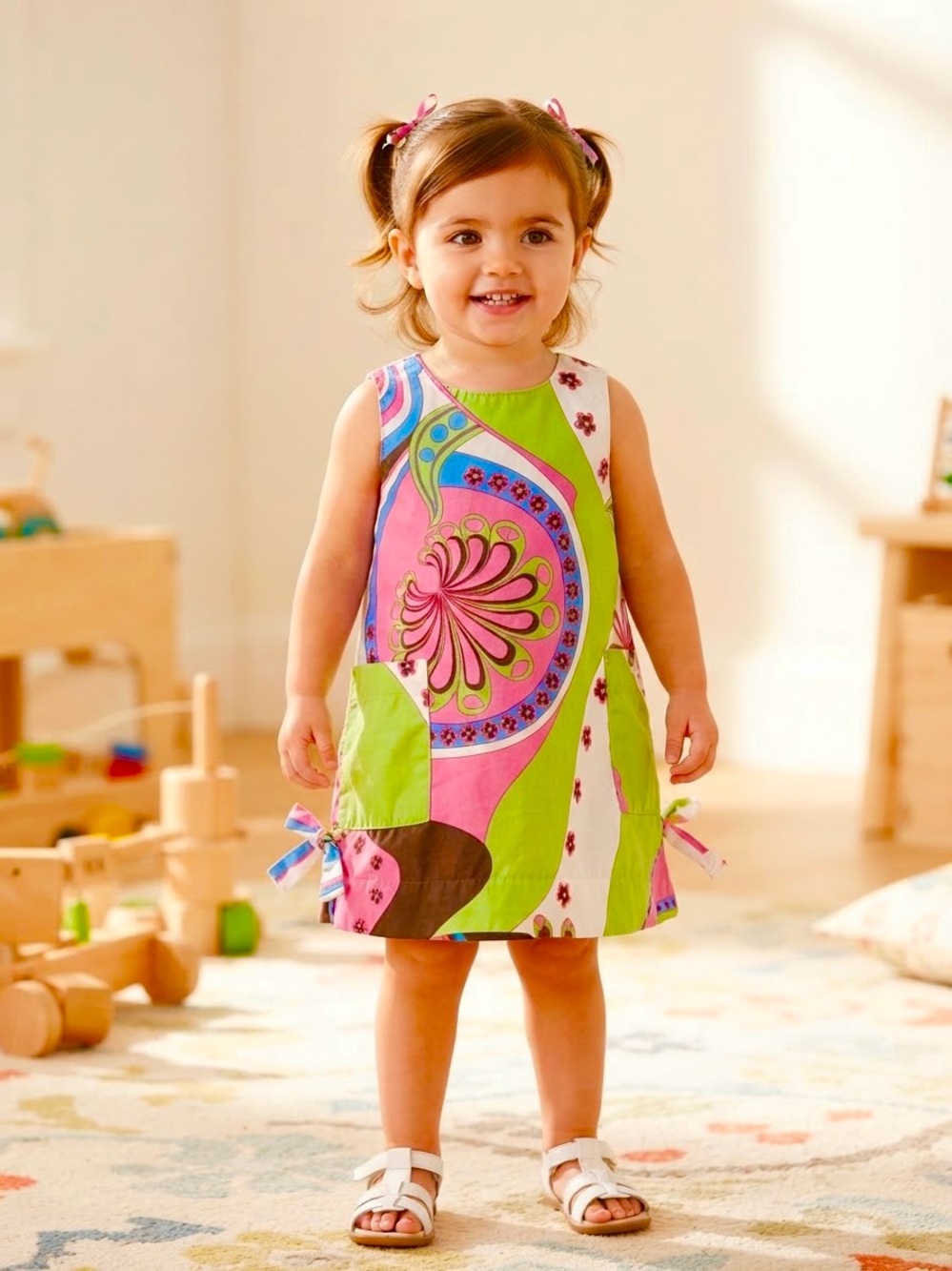 Corkys Green, Pink & Blue Floral Casual Toddler    2T dress